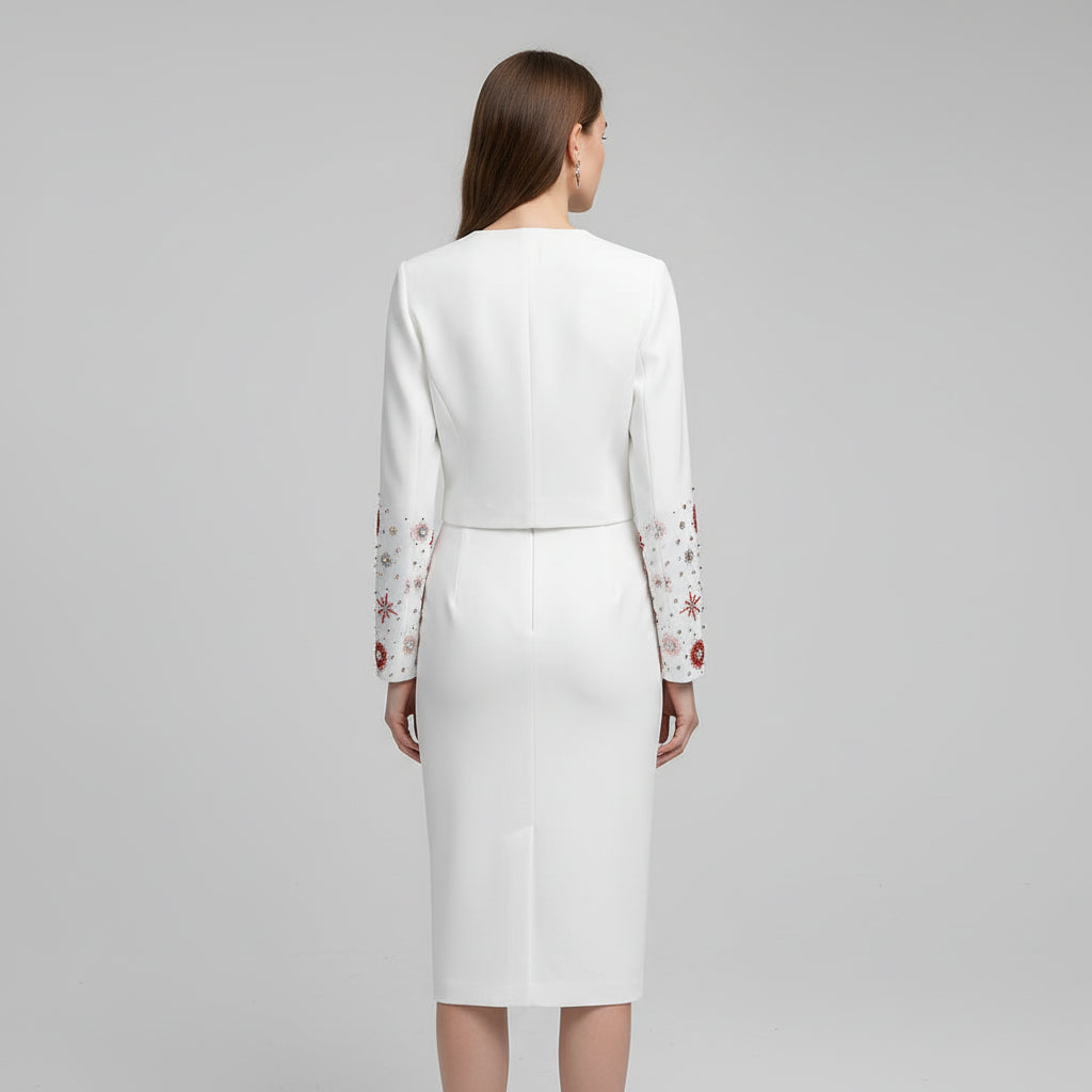 Cora Women's Dress Set | Elegant Two Piece with Long Sleeve Jacket & Pencil Skirt 2