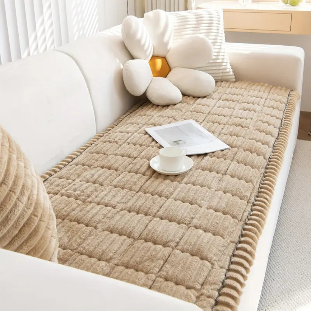 Elegant Plush Sofa Cover | Cozy Microfiber Blend with Hand-Pleated Edges | Stylish Protection for Your Living Room 3