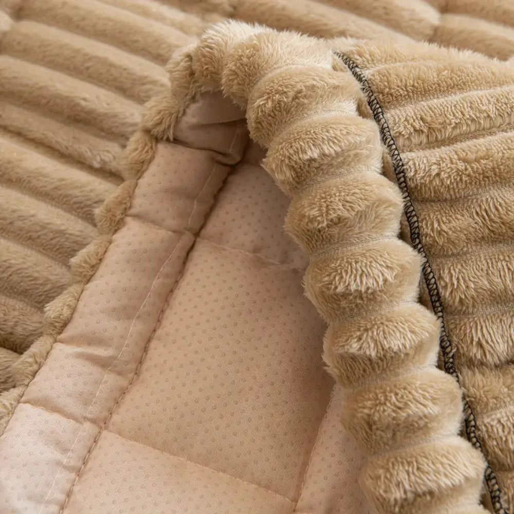 Elegant Plush Sofa Cover | Cozy Microfiber Blend with Hand-Pleated Edges | Stylish Protection for Your Living Room 4