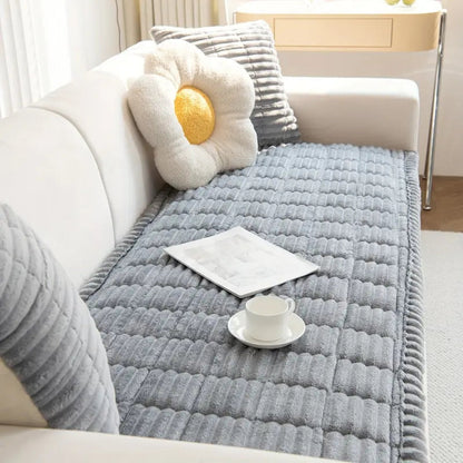 Elegant Plush Sofa Cover | Cozy Microfiber Blend with Hand-Pleated Edges | Stylish Protection for Your Living Room 5