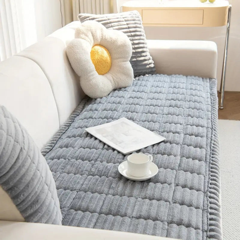 Elegant Plush Sofa Cover | Cozy Microfiber Blend with Hand-Pleated Edges | Stylish Protection for Your Living Room 5