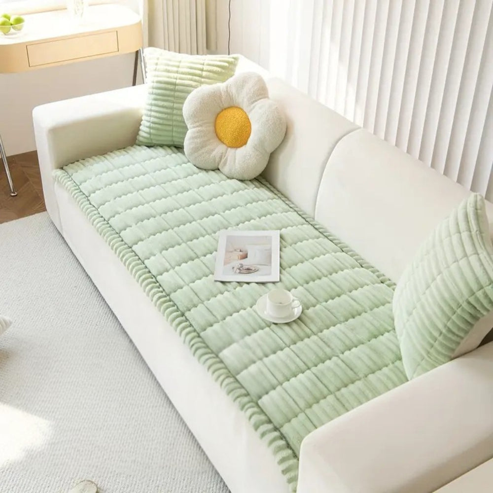 Elegant Plush Sofa Cover | Cozy Microfiber Blend with Hand-Pleated Edges | Stylish Protection for Your Living Room 6