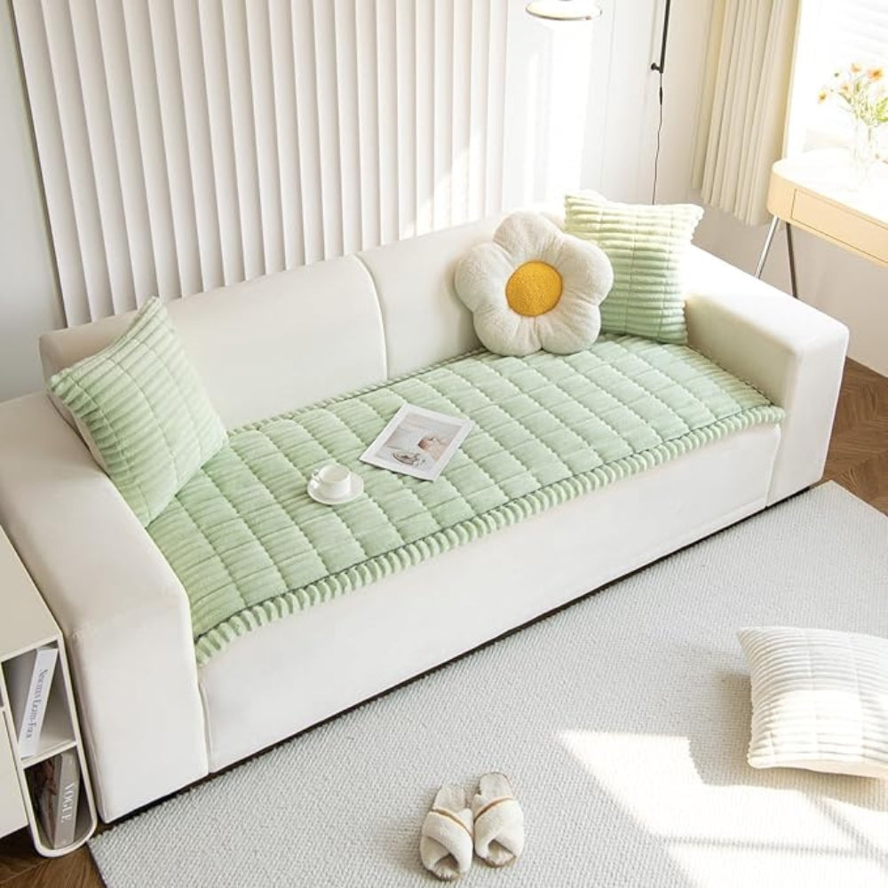 Elegant Plush Sofa Cover | Cozy Microfiber Blend with Hand-Pleated Edges | Stylish Protection for Your Living Room 8
