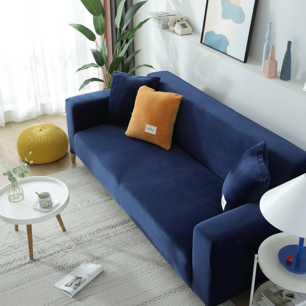 Elegant Velvet Couch Cover | Navy Blue Slipcover Sofa with Non-Slip Design | Adaptable Protection for All Couch Sizes 0