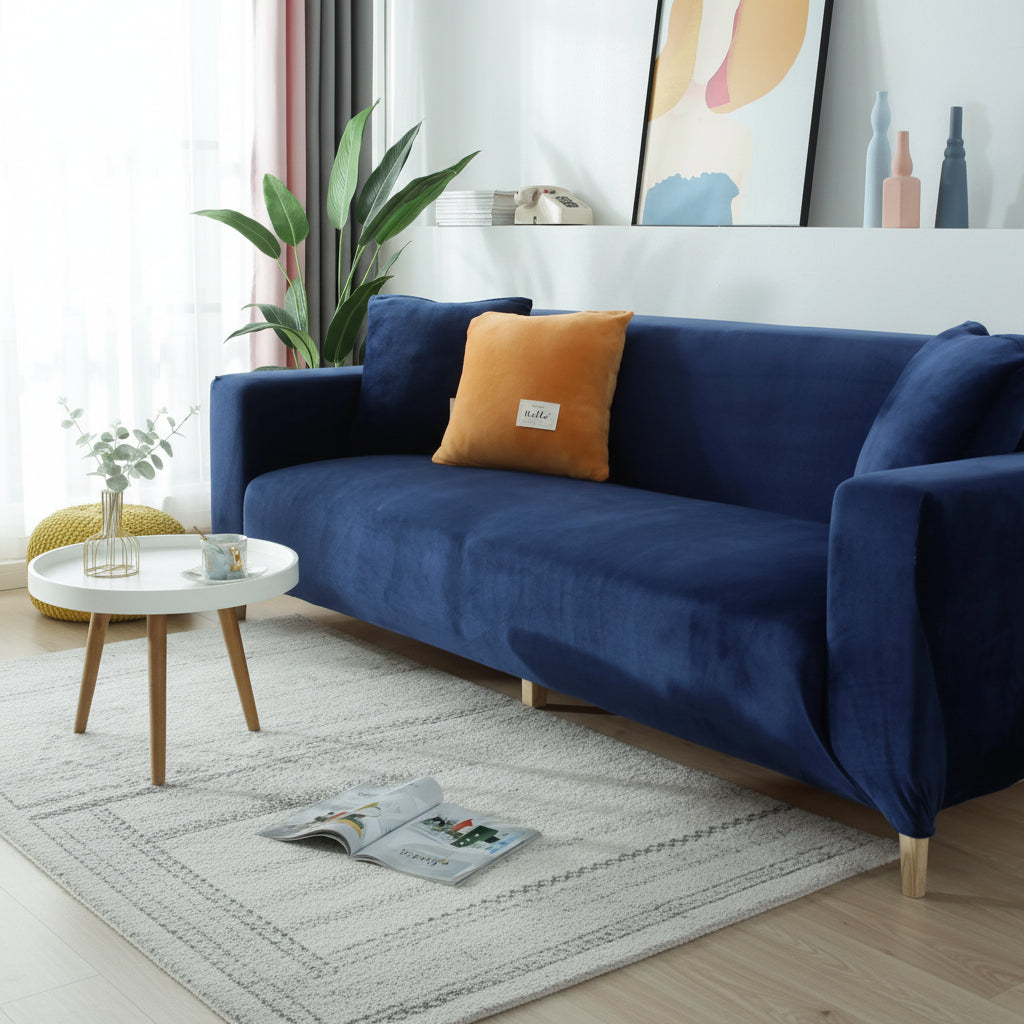 Elegant Velvet Couch Cover | Navy Blue Slipcover Sofa with Non-Slip Design | Adaptable Protection for All Couch Sizes 3