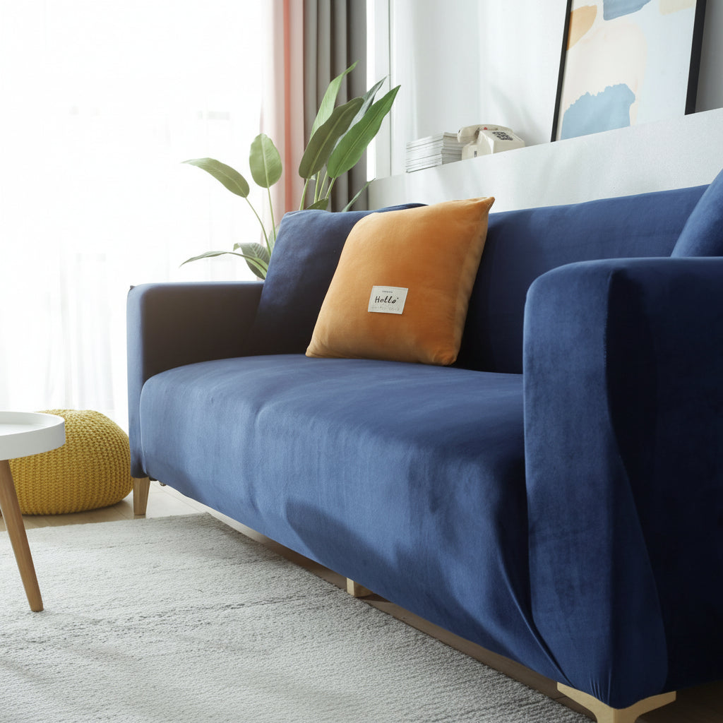 Elegant Velvet Couch Cover | Navy Blue Slipcover Sofa with Non-Slip Design | Adaptable Protection for All Couch Sizes 4