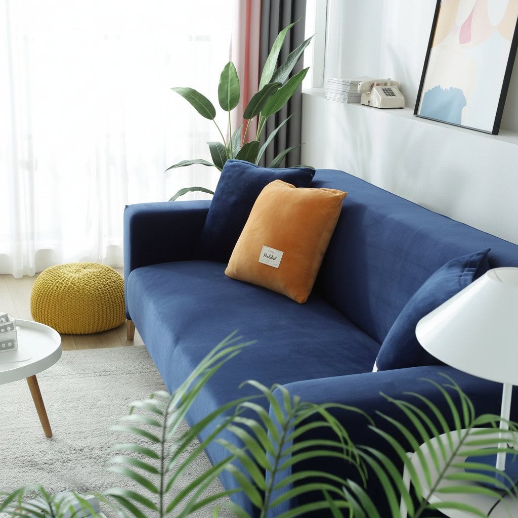 Elegant Velvet Couch Cover | Navy Blue Slipcover Sofa with Non-Slip Design | Adaptable Protection for All Couch Sizes 6