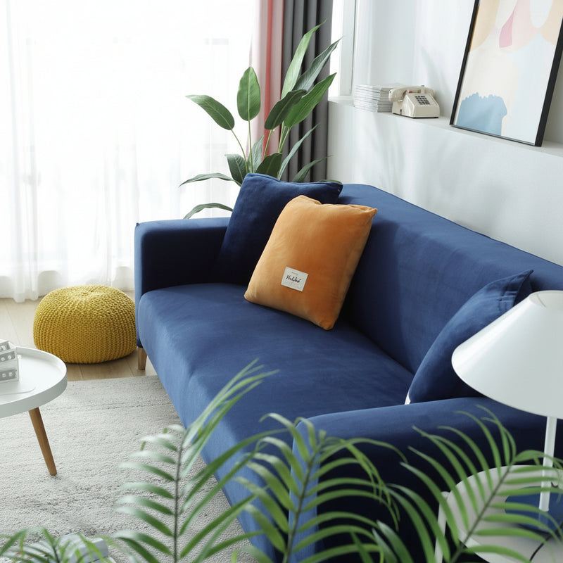 Elegant Velvet Couch Cover | Navy Blue Slipcover Sofa with Non-Slip Design | Adaptable Protection for All Couch Sizes 6