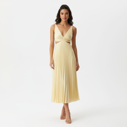 Robe Longue Femme Sadie | Col V Élégant, Jupe Plissée