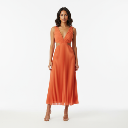 Robe Longue Femme Sadie | Col V Élégant, Jupe Plissée