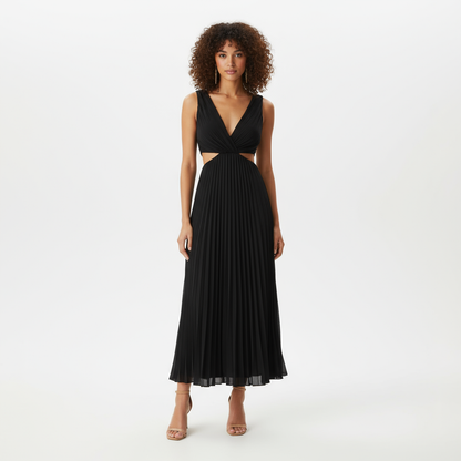 Robe Longue Femme Sadie | Col V Élégant, Jupe Plissée