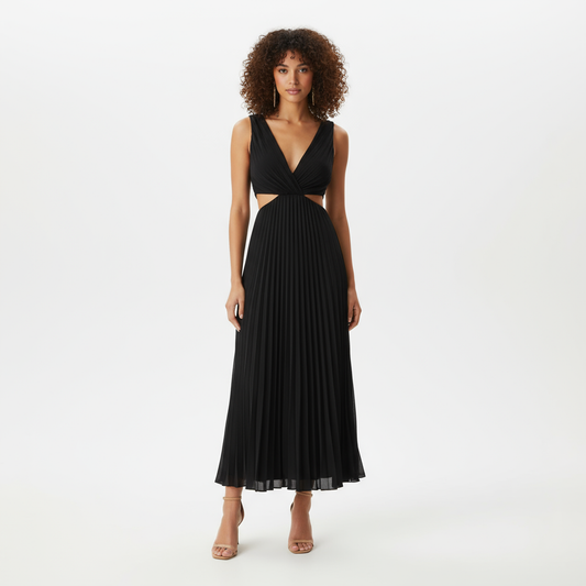 Robe Longue Femme Sadie | Col V Élégant, Jupe Plissée