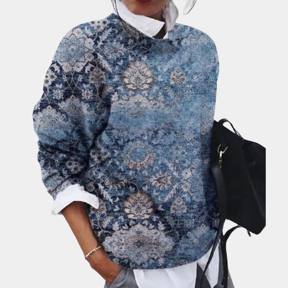 Yvette Women's Printed Sweater - fabric and finish detail
