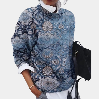 Yvette Women's Printed Sweater - fabric and finish detail