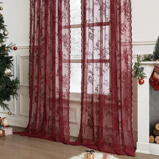Floral Grace Sheer Curtains | Lace Panel, Rod Pocket