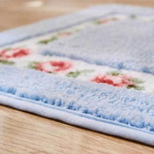 Floral Oval Plush Bath Mat | Absorbent Pile, Non-Slip Backing