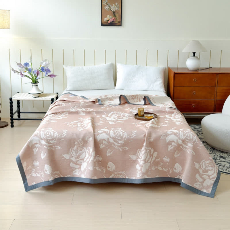 Bay Flouriva Pink Rose Cotton Blanket | Cotton, Year-Round