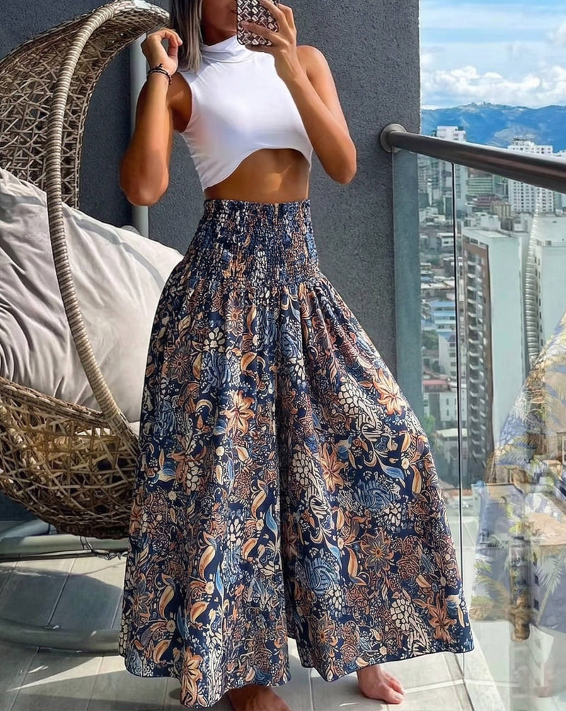 Uma Women's Wide Leg Trousers | Floral, Boho, Smocked