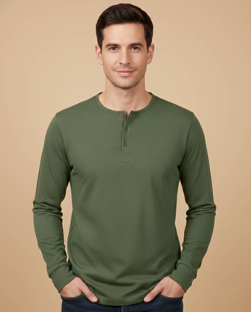 Ambrose Men's Sleeve Henley | Classic, Long Sleeve, Button