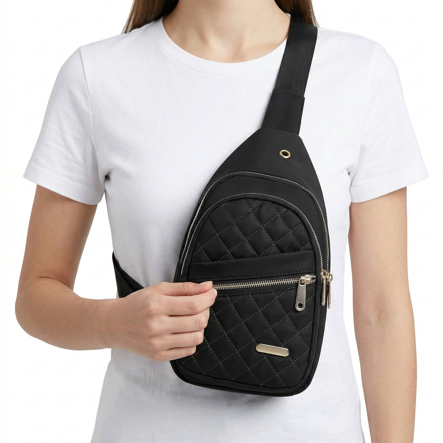 Nadia Women's Quilted Crossbody Bag - styled view