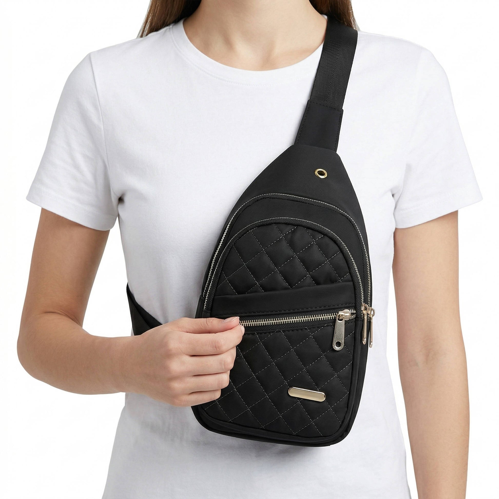 Nadia Women's Quilted Crossbody Bag - styled view