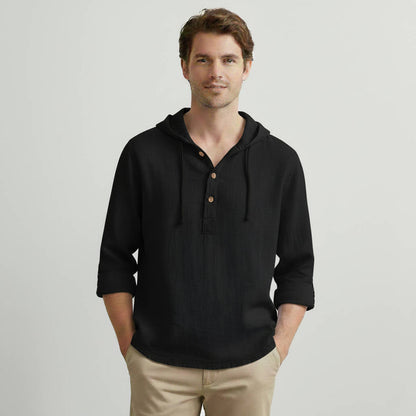 Hollis Men's Linen Hoodie - fabric and finish detail