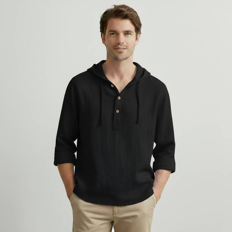Hollis Men's Linen Hoodie - fabric and finish detail