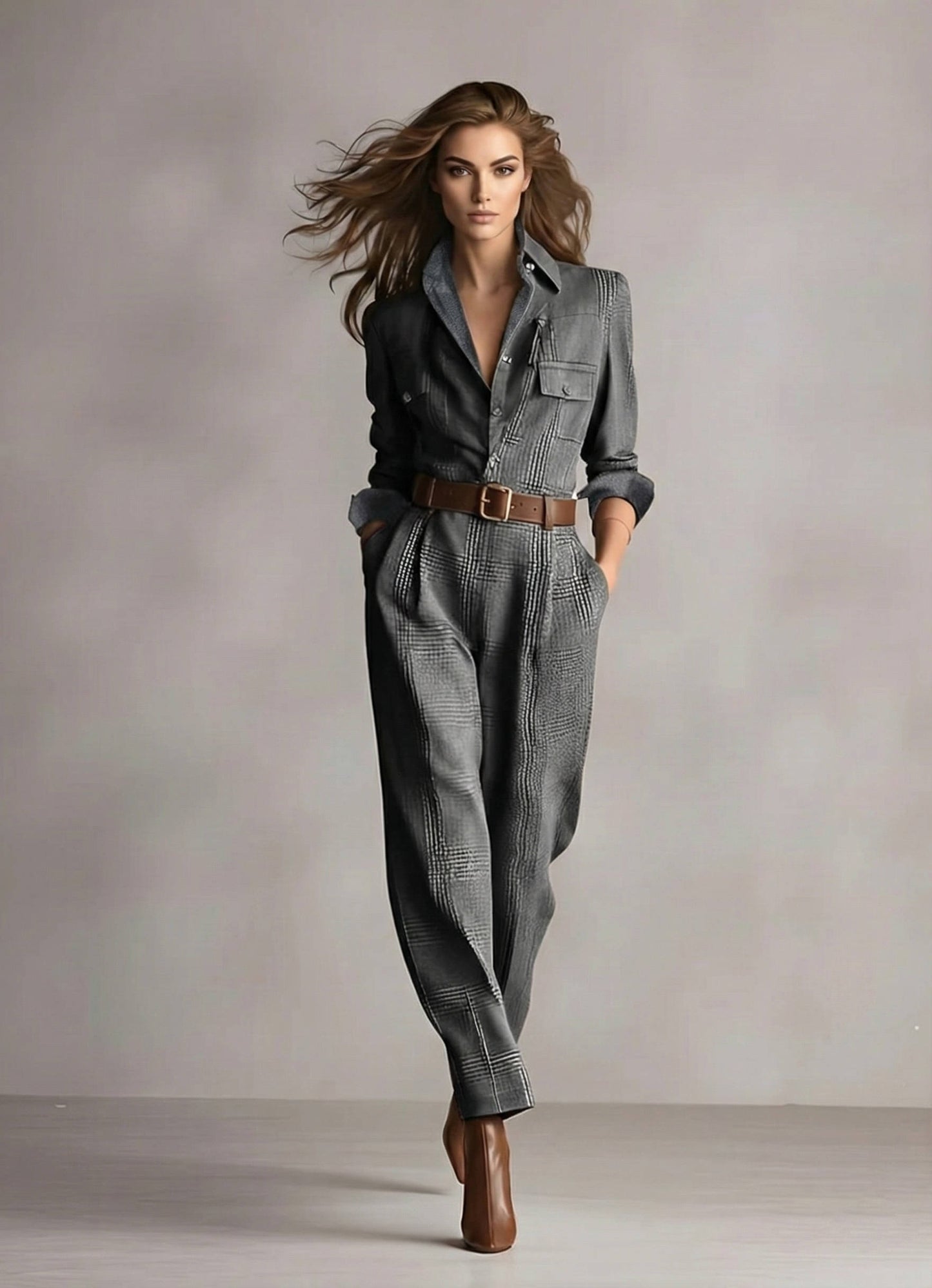 Noor Women's Plaid Jumpsuit - fabric and finish detail