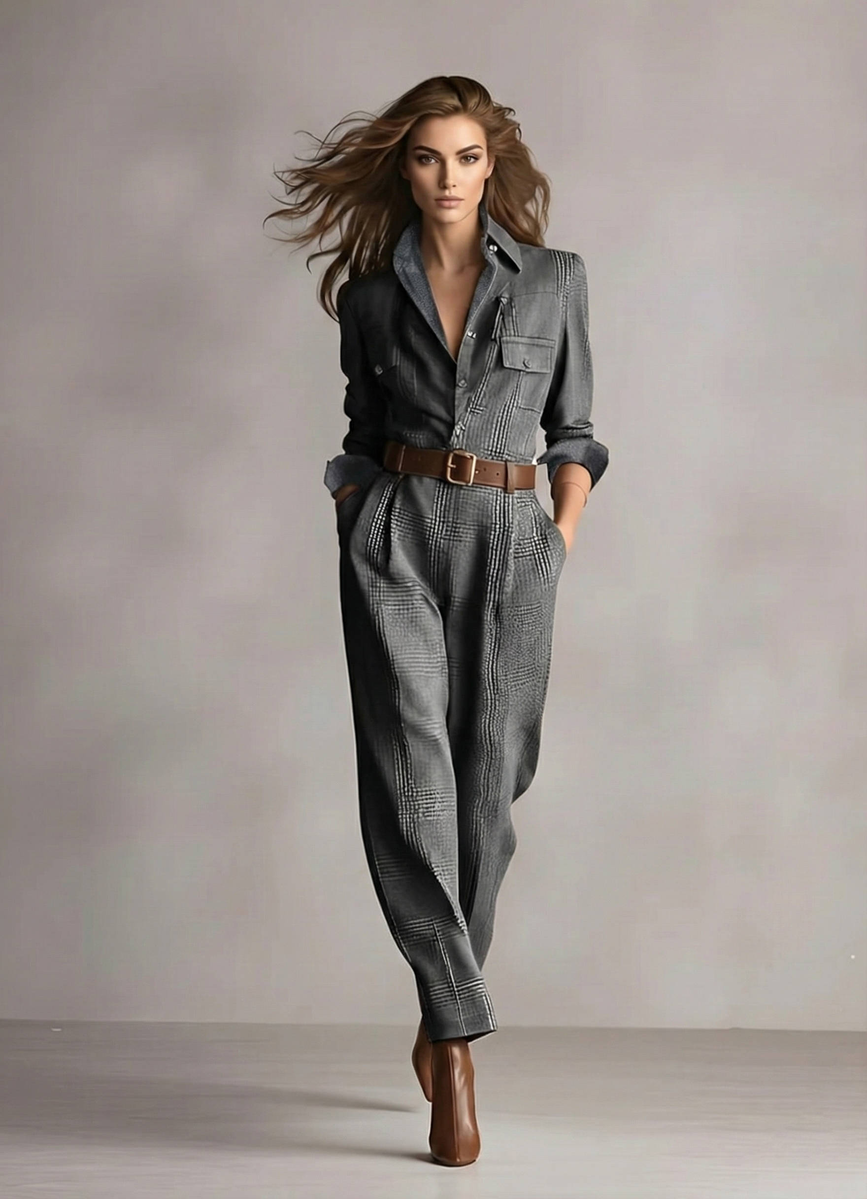 Noor Women's Plaid Jumpsuit - fabric and finish detail