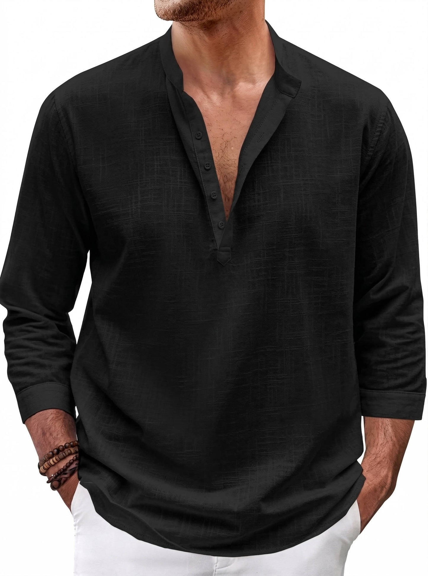 Reuben Men's Linen Shirt - fabric and finish detail