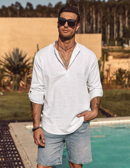Hollis Men's Linen Shirt - close-up detail