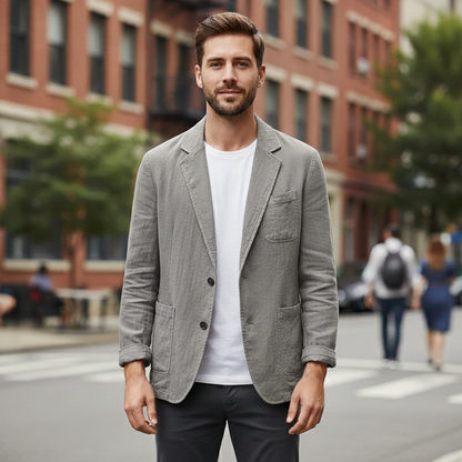 Gideon Men's Linen Blazer - fabric and finish detail