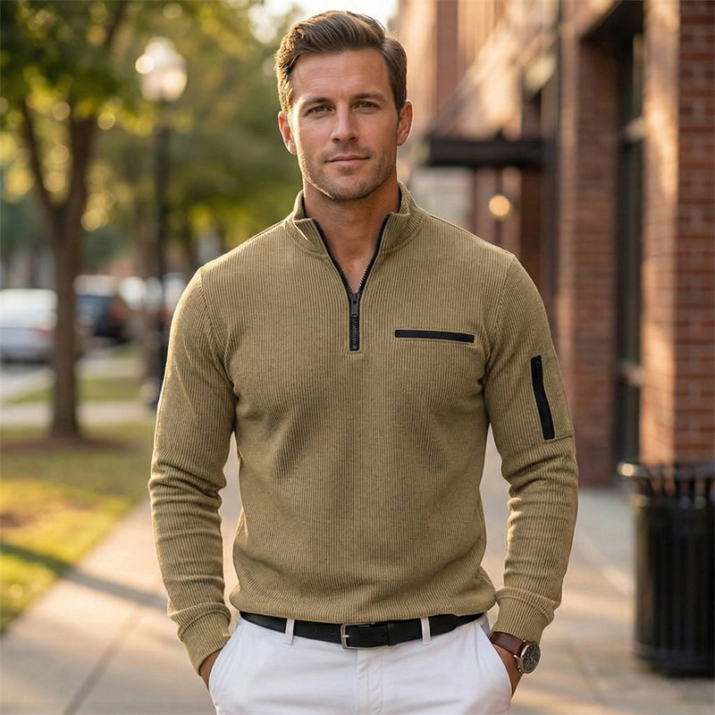 Zane Men's Sweater | Stand Collar, Pocket, Slim Fit