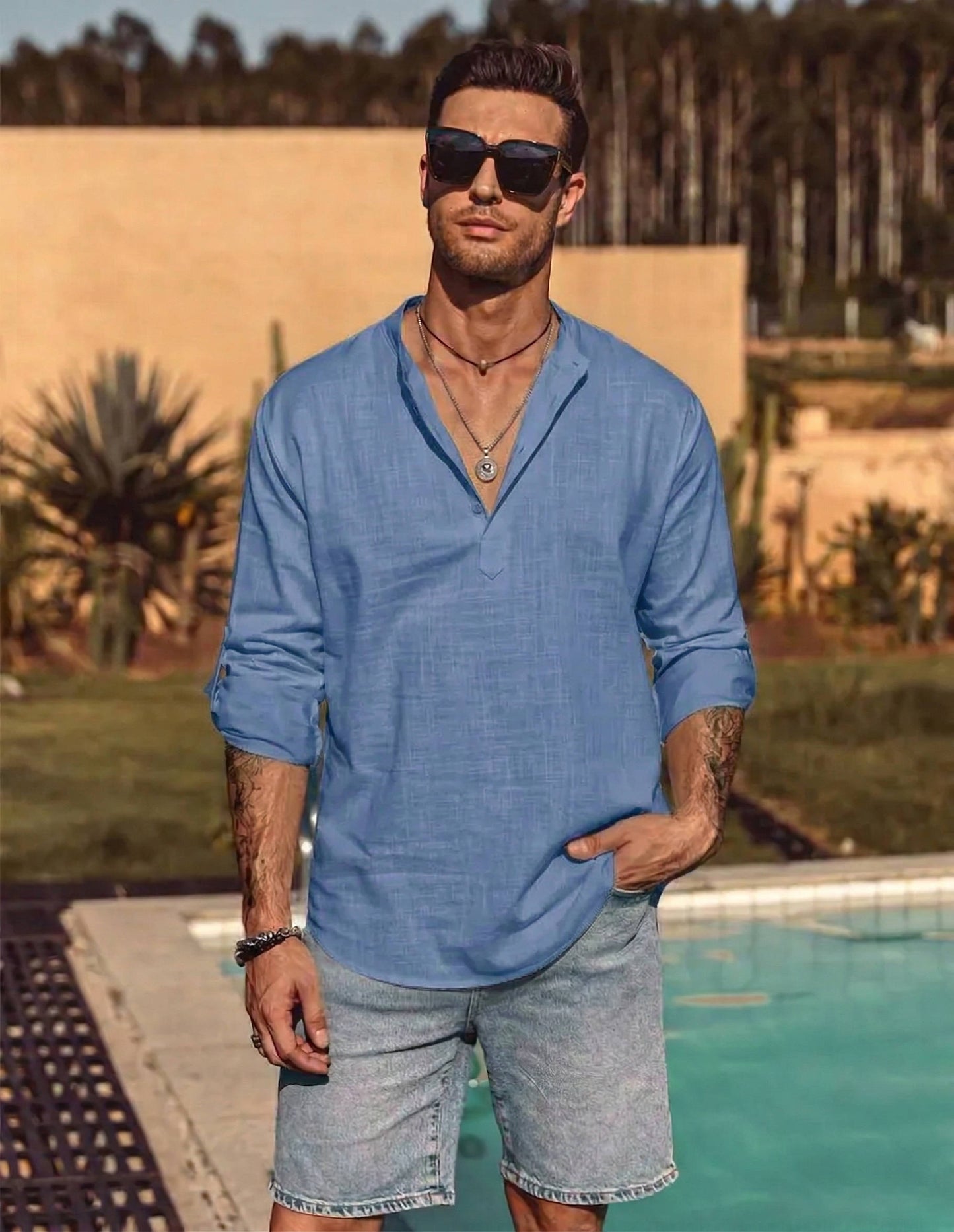 Hollis Men's Linen Shirt - shown in use