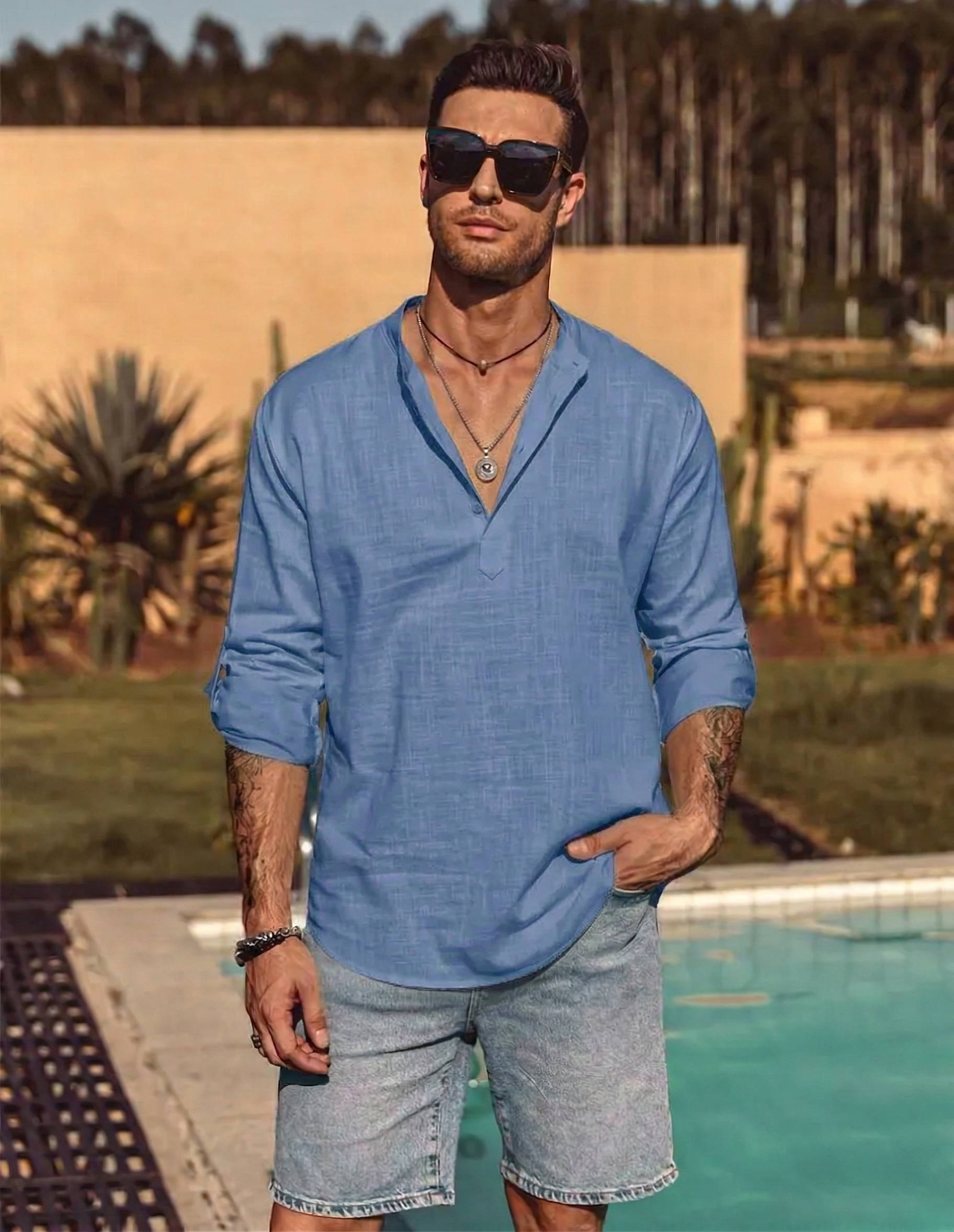 Hollis Men's Linen Shirt - shown in use