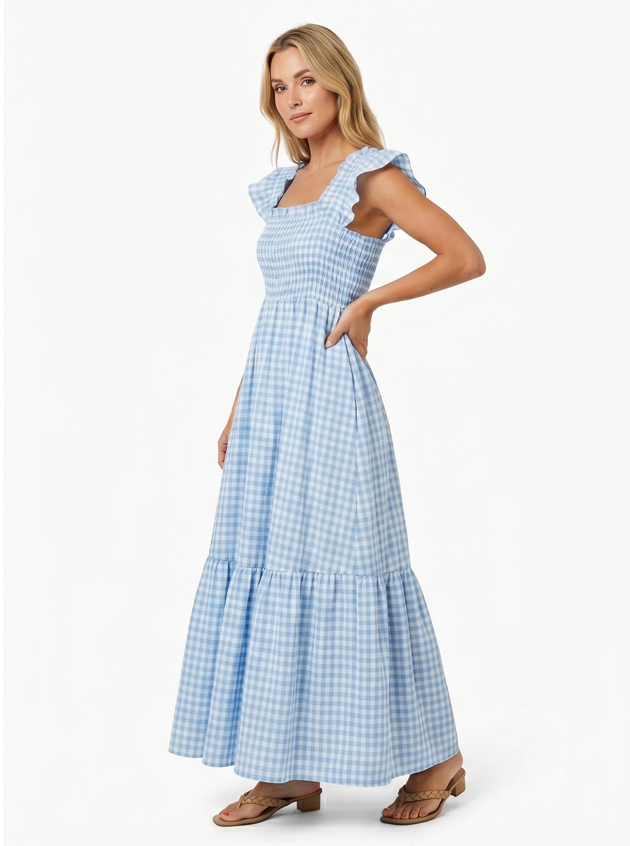 Mabel Women's Plaid Maxi Dress - close-up detail