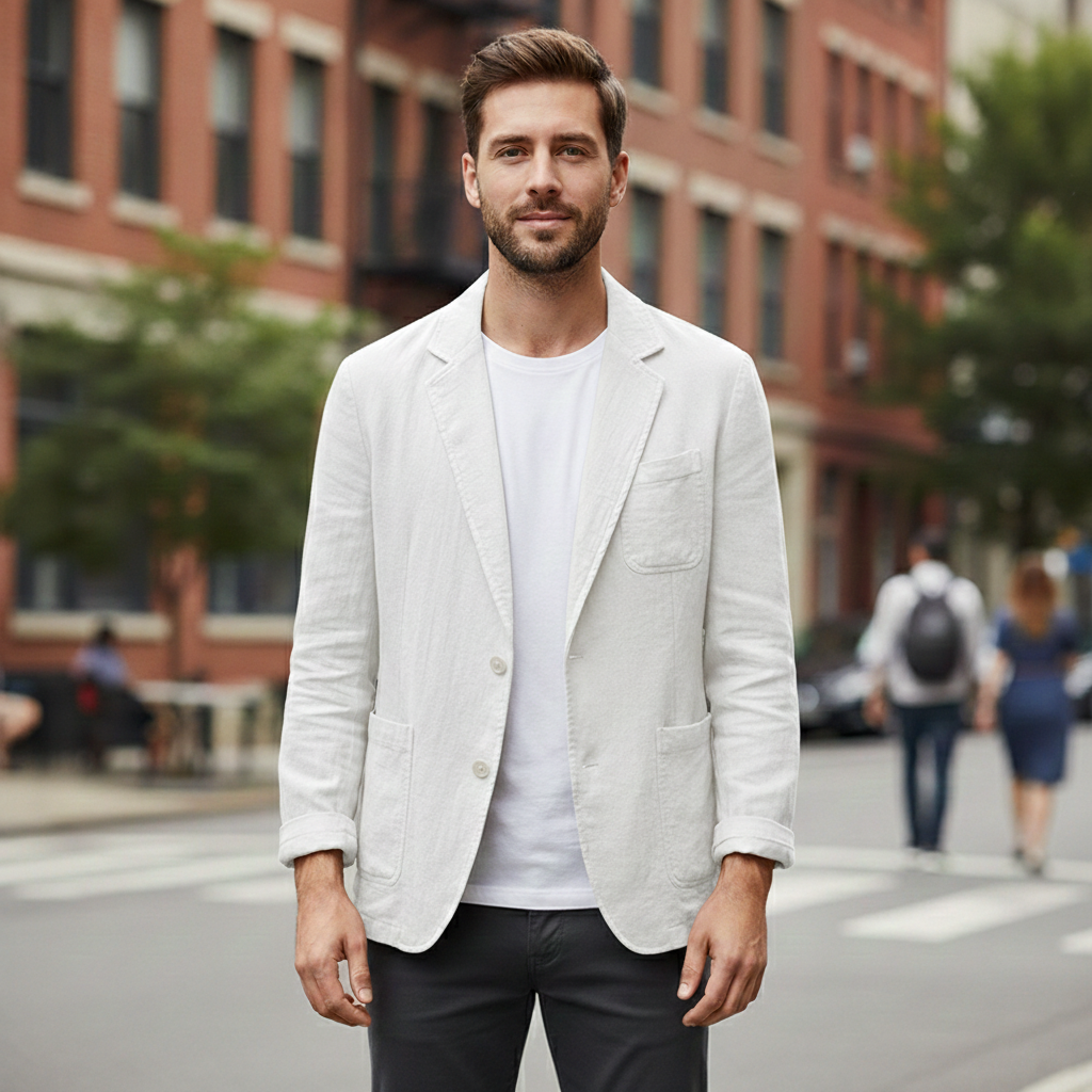 Gideon Men's Linen Blazer - full-length view