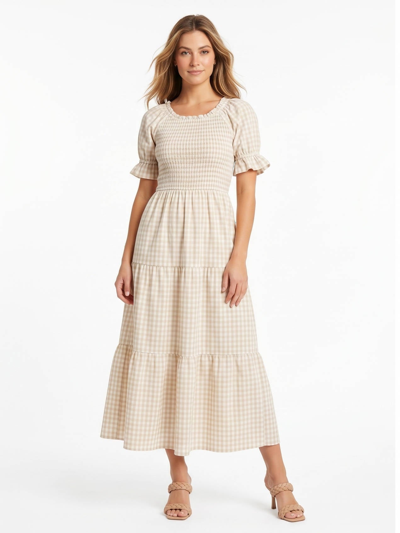 Mabel Women's Plaid Maxi Dress - fabric and finish detail