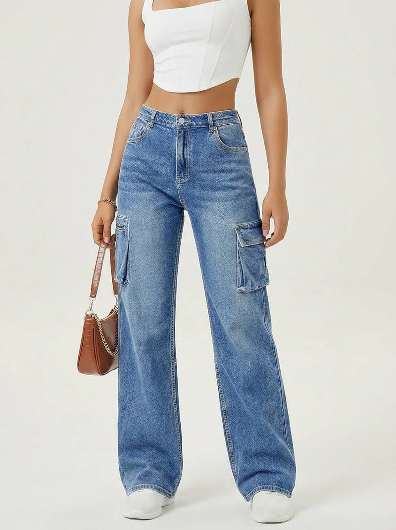 Vienna Women's Wide Leg Cargo Pants - styled view