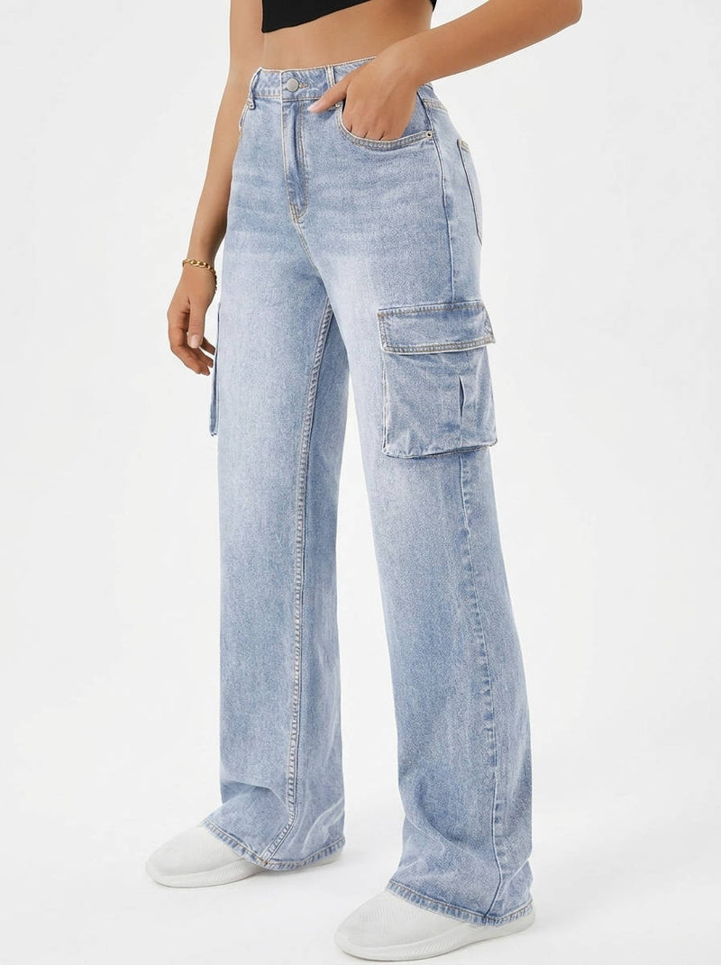 Vienna Women's Wide Leg Cargo Pants - full-length view