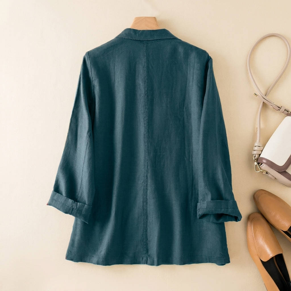 Ines Women's Linen Blazer - fabric and finish detail