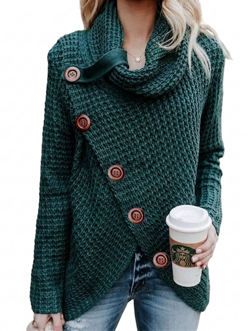 Eloise Women's Asymmetric Sweater - fabric and finish detail