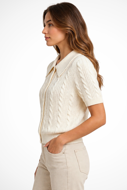 Liana Women's Cable Knit Cardigan - styled view