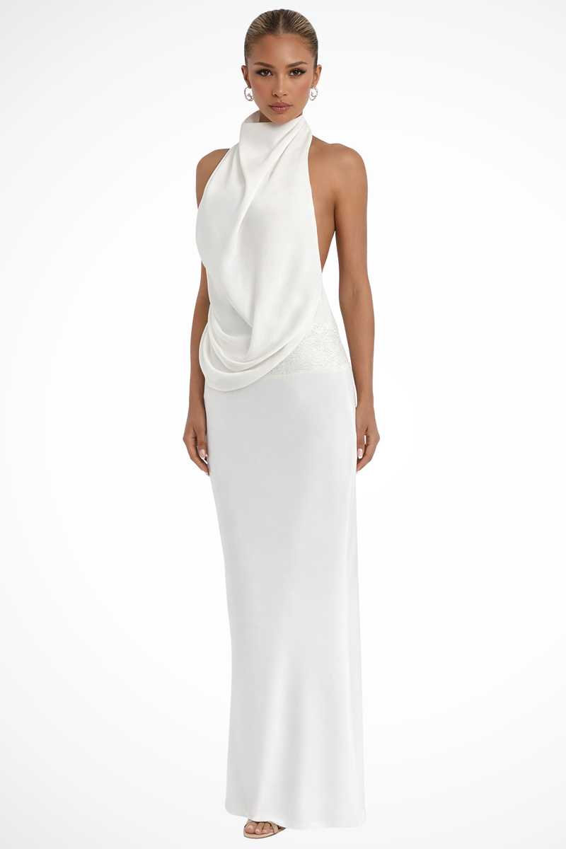 Rowan Women's Satin Maxi Dress | Halter, Draped, Halter Neck