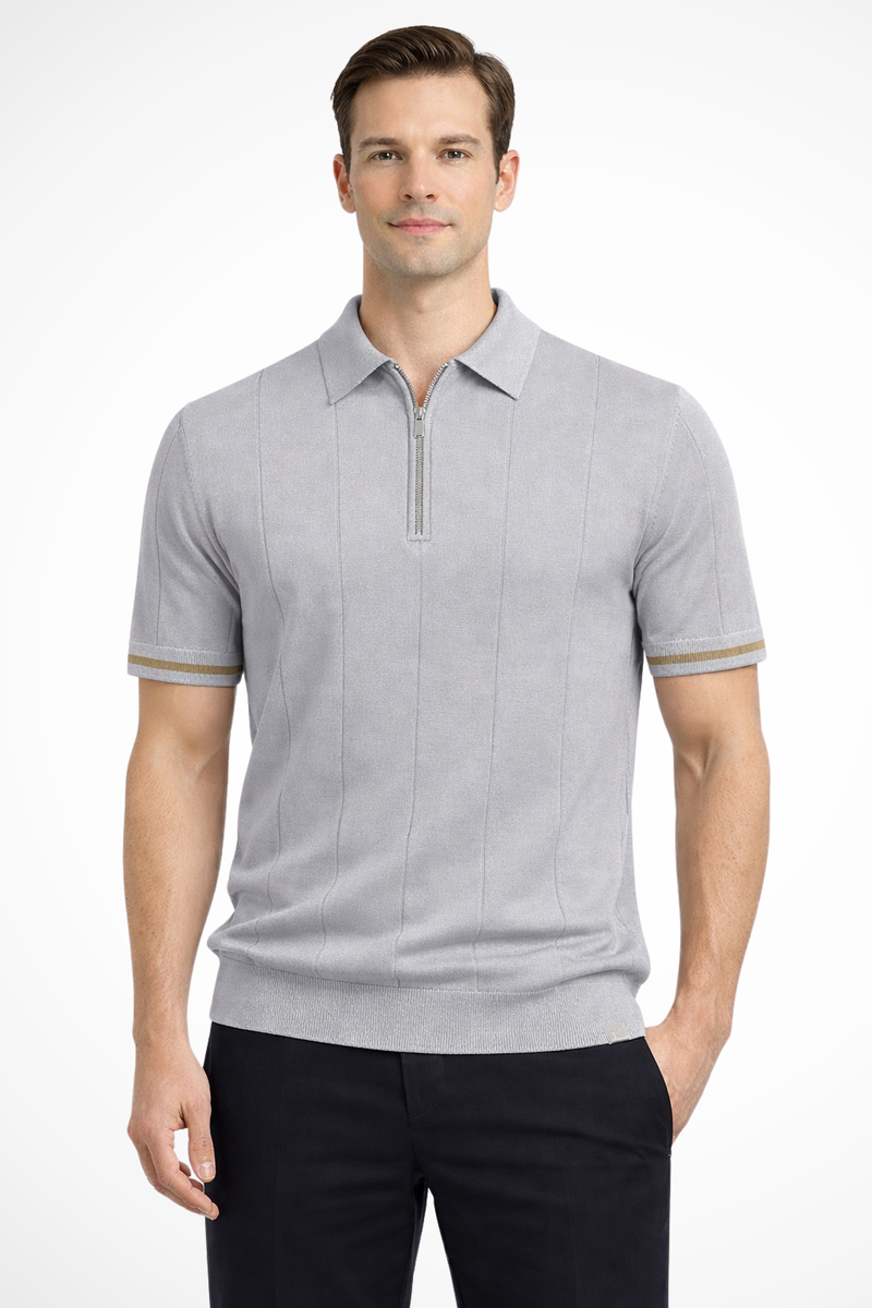 Desmond Men's Ribbed Knit Shirt | Short Sleeve, Zip