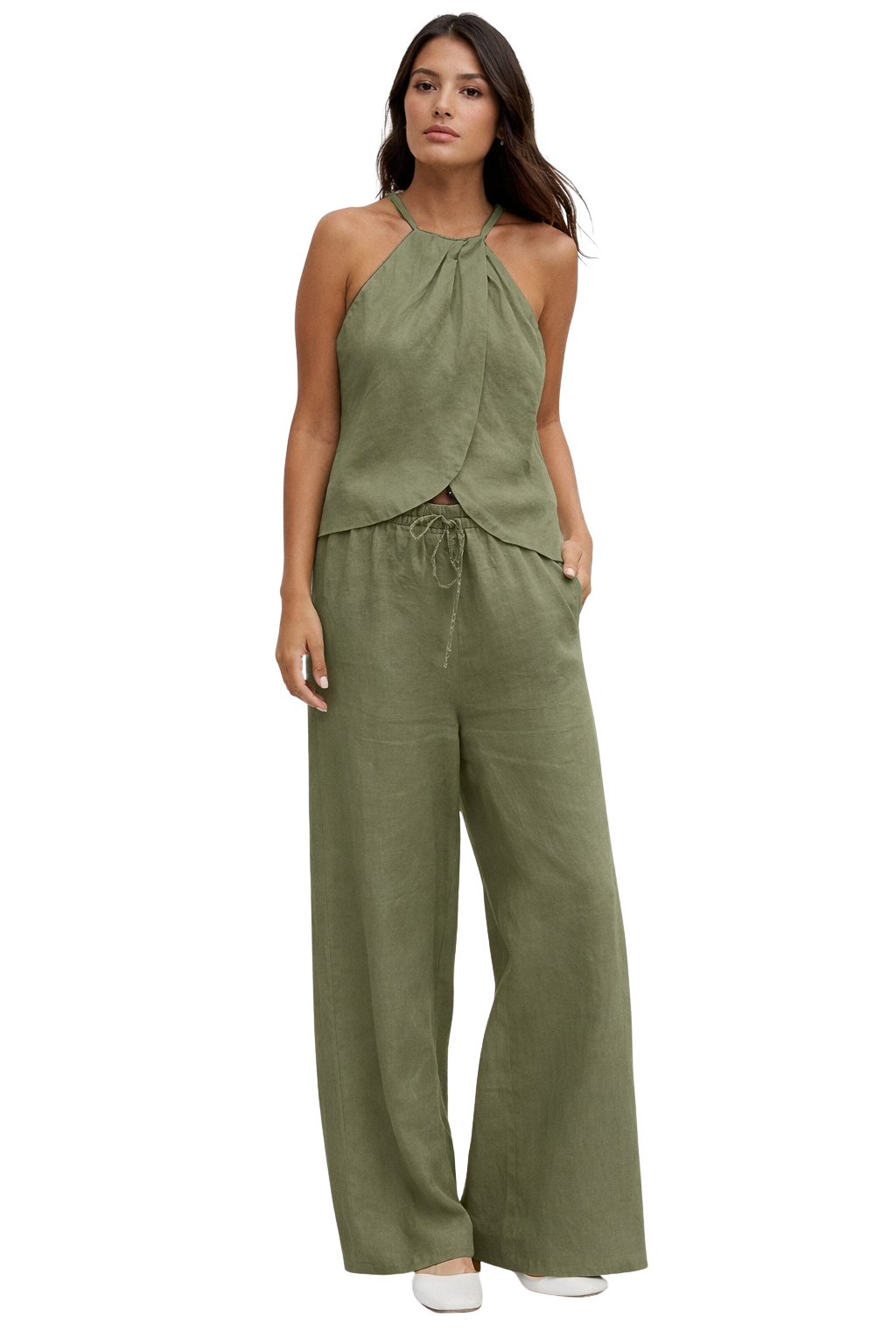 Mabel Women's Wide Leg Trousers - fabric and finish detail