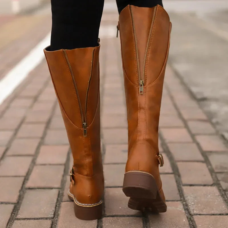 Yara Women's Chunky Heel Boots - fabric and finish detail