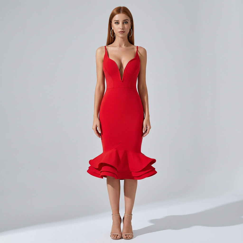 Isla Women's Cocktail Dress | Plunging V-Neck, Mermaid Silhouette