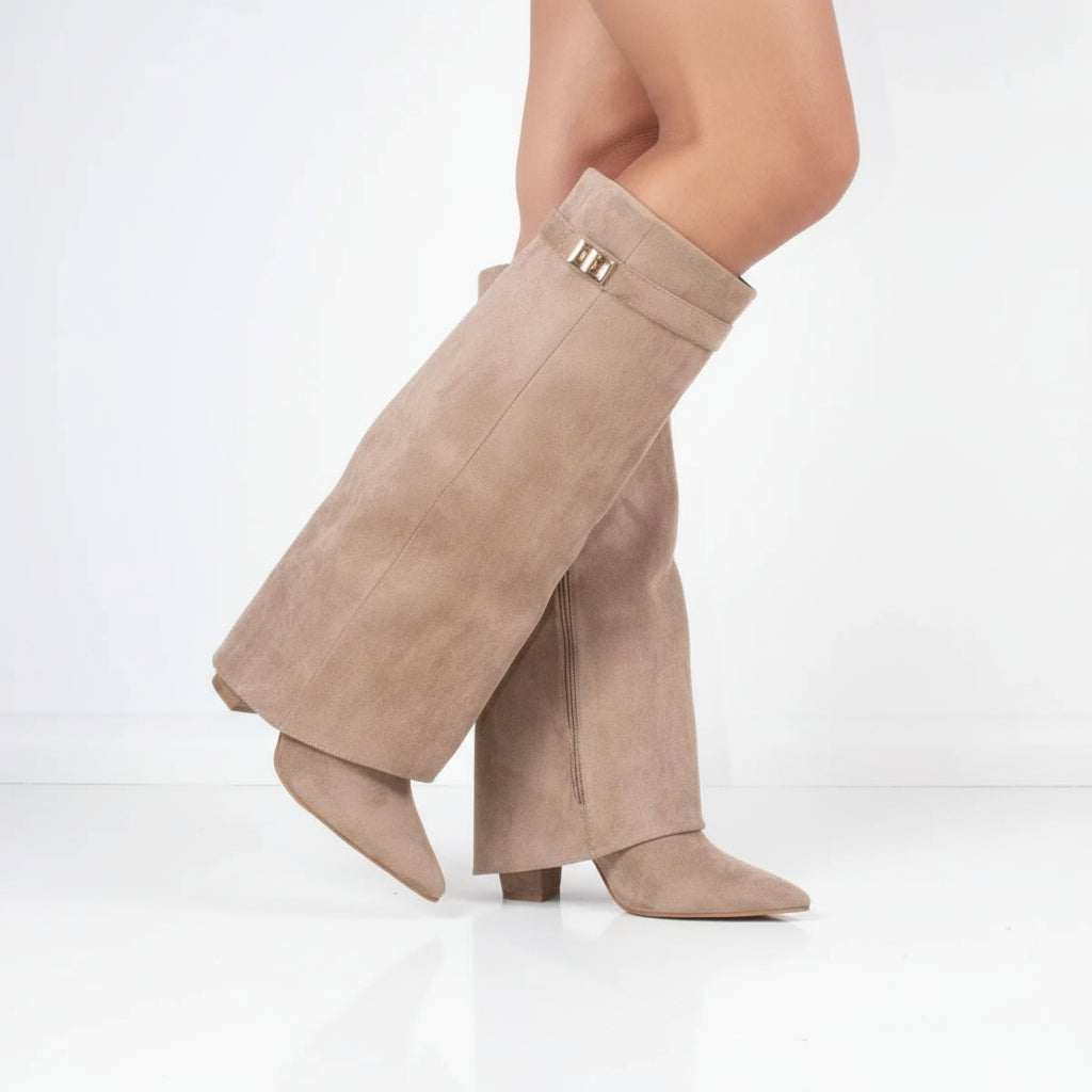 Nena Women's Knee High Boots | Wide Flare Top, Block Heel