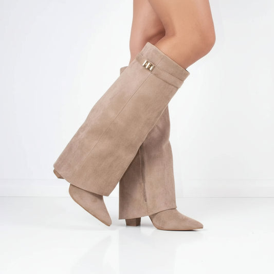 Nena Women's Knee High Boots | Wide Flare Top, Block Heel